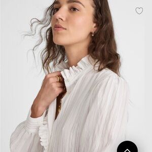 Madewell White & Black Striped Blouse with Ruffle Detail